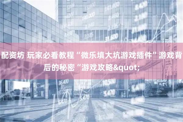 配资坊 玩家必看教程“微乐填大坑游戏插件”游戏背后的秘密“游戏攻略"